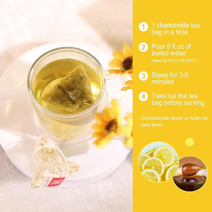 FullChea - Chamomile Tea bags, 50 Teabags - Pure & Natural Chamomile Flower Herbal Tea for Relaxation - Non-GMO - Caffeine-free - Support Digestion & Boost Immune System