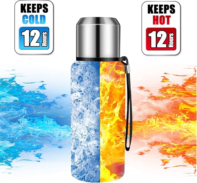 Insulated vacuum Thermo Bottle 500ml/16.9oz with cup Stainless steel coffee bottles for hot and cold drink water flask.(Red,500ml)