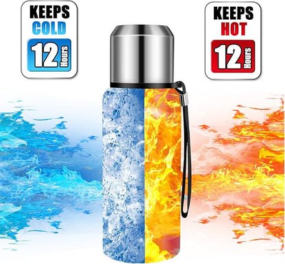 Insulated vacuum Thermo Bottle 500ml/16.9oz with cup Stainless steel coffee bottles for hot and cold drink water flask.(Red,500ml)