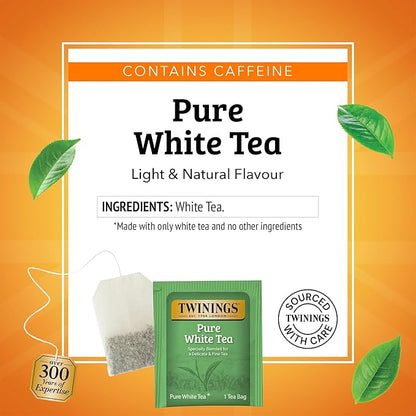 Twinings Pure White Tea Individually Wrapped Bags, 20 Count (Pack of 6), Light & Fresh, Caffeinated, Enjoy Hot or Iced, 120 Teabags