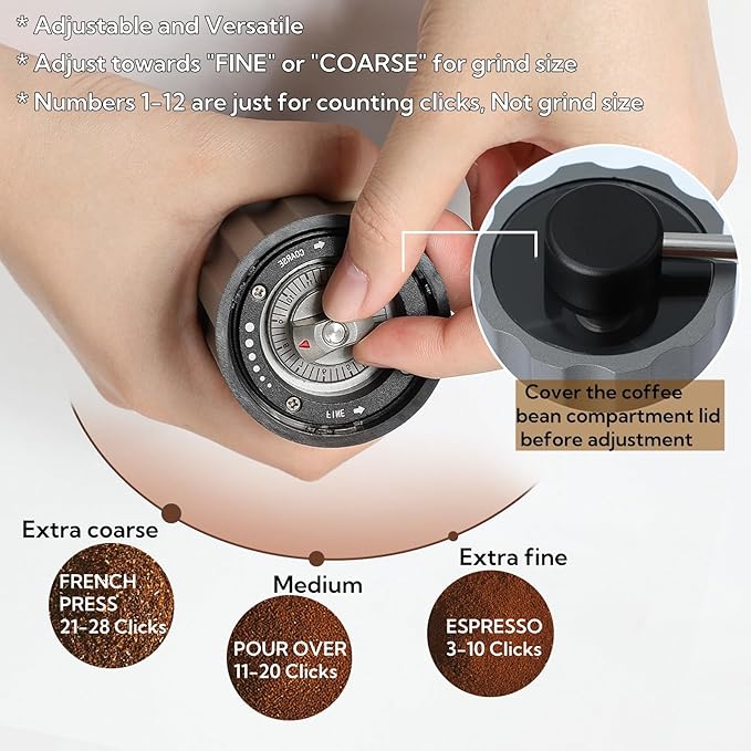 Portable Manual Coffee Grinder, Mini Coffee Grinder Capacity 25g with CNC Stainless Steel Burr, Internal Adjustable Setting, Fit for Espresso, Pour Over, Travel, Camping and Home