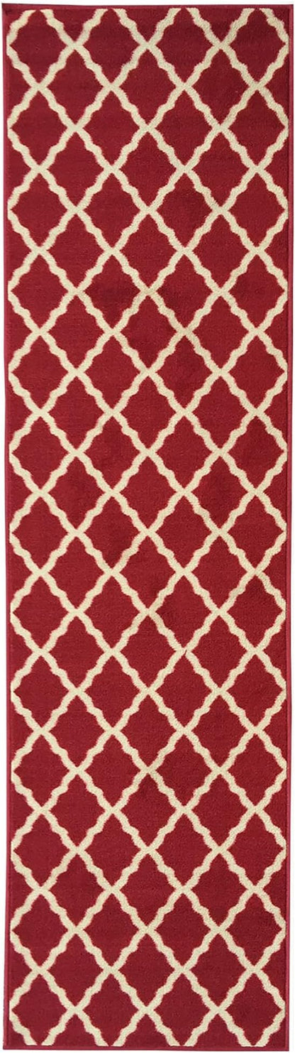 Ottomanson Hallway Runner Rug 20" x 59" Non Slip Trellis Area Rugs Easy to Clean Laundry Rug Runner Durable & Pet Friendly Floor Carpet Runners for Hallways Entryway Living Room Kitchen Bathroom, Red