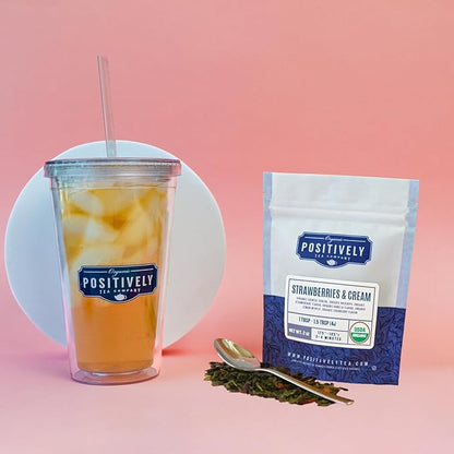 Organic Positively Tea Company, Strawberries and Cream, Green Tea, Loose Leaf, 16 Ounce