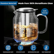 Aquach 85oz Glass Teapot with Stainless Steel Removable Infuser, Stovetop & Dishwasher Safe, Ideal for Brewing Loose Leaf & Blooming Tea