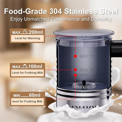 Milk Frother and Steamer, 4 in 1 Milk Frother Electric with LED Temp Display, Warm and Cold Automatic Foam Maker Stainless Steel with Touch Screen for Coffee, Latte, Cappuccino, Hot Chocolate