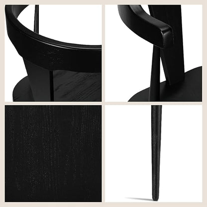 Poly & BARK Mid Century Modern Enzo Black Dining Chair – Solid Oak Wood Splat Back Chair, 18" Seat Height, 32" Tall – Stylish MCM Kitchen & Dining Room Chair - Set of 4