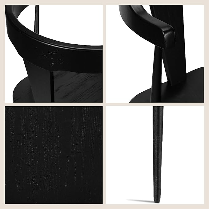 Poly & BARK Mid Century Modern Enzo Black Dining Chair – Solid Oak Wood Splat Back Chair, 18" Seat Height, 32" Tall – Stylish MCM Kitchen & Dining Room Chair - Set of 3