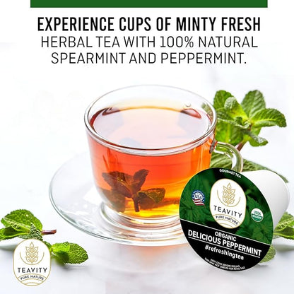 Organic Peppermint Tea Pods for Keurig - Decaf Tea by Teavity (12 Tea Pods)