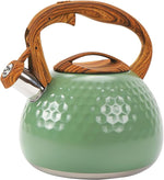 Load image into Gallery viewer, Stovetop Whistling Tea Kettle 3.2QT - Stainless Steel with Wood Grain Handle, Loud Whistle Kettle for Tea, Coffee &amp; Milk, Ergonomic Grip &amp; Balanced Pour Spout (Emerald Green)