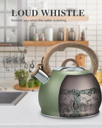Load image into Gallery viewer, Tea Kettle Stovetop, 2.7 Quart Stove Top Whistling Tea Kettle, Teapot Kettles with Food Grade Stainless Steel and Wood Pattern Handle, Suitable for All Heat Sources
