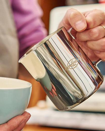 Milk Frothing Pitcher 32 Oz, Milk Frother Cup 304 Stainless Steel Steaming Jug with Clear Scale and Latte Art Pen, Barista Tools for Espresso, Cappuccino, Coffee Machine Accessories (900ml)