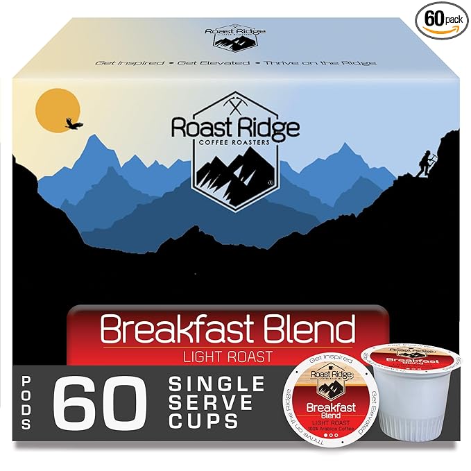 Roast Ridge Single Serve Coffee Pods for Keurig K-Cup Brewers, Breakfast Blend, Light Roast, 60 Count
