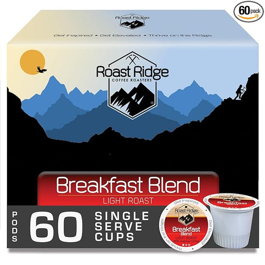 Roast Ridge Single Serve Coffee Pods for Keurig K-Cup Brewers, Breakfast Blend, Light Roast, 60 Count