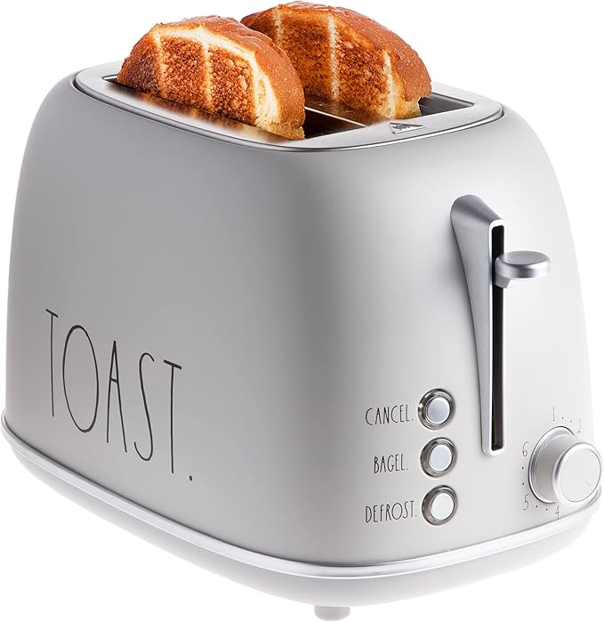 Rae Dunn Retro Rounded Bread Toaster, 2 Slice Stainless Steel Toaster with Removable Crumb Tray, Wide Slot with 6 Browning Levels, Bagel, Defrost and Cancel Options, Sand