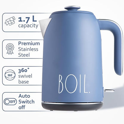 Rae Dunn Electric Hot Water Kettle - Stainless Steel Coffee Maker, Tea Kettle, Swivel Base, With Automatic Shut Off Boil-Dry Protection, Easy Pour Pitcher, 1500 Watt Boiling Power, 1.7 Liters, Navy