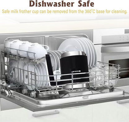 Huogary 5-in-1 Detachable Milk Frother Electric Milk Frother and Steamer Automatic Milk Foamer Frother Hot and Cold Foam Hot Chocolate Maker with Dishwasher Safe (Black)