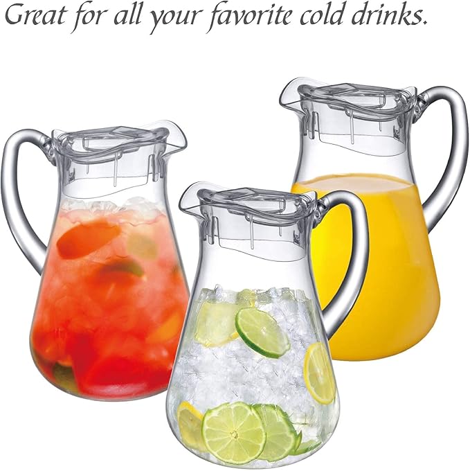 Amazing Abby - Droply - Plastic Pitcher (64 oz, 2 Quart), Clear Water Pitcher with Lid, Fridge Jug, BPA-Free, Shatter-Proof, Great for Iced Tea, Sangria, Lemonade, Juice, Milk, and More
