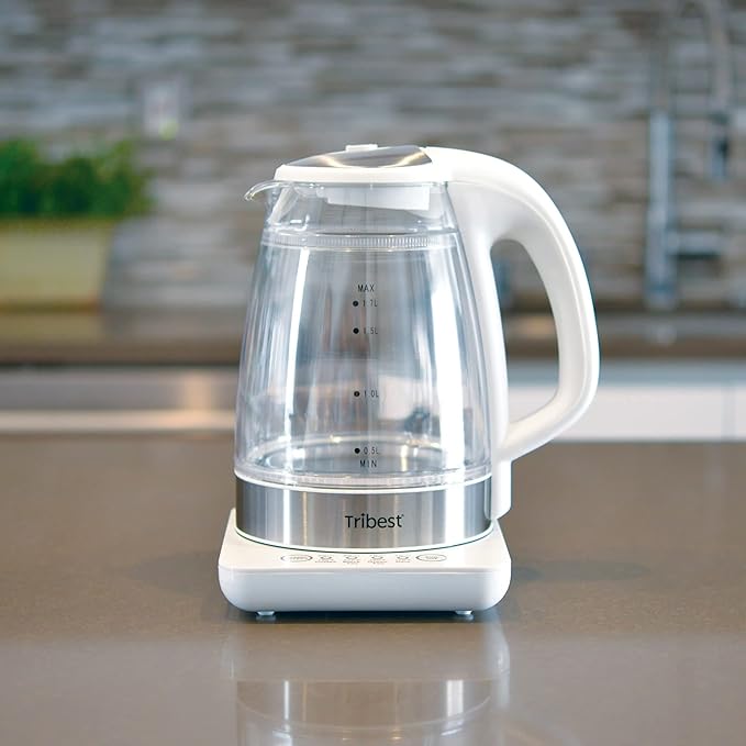 Tribest GKD-450 Hot Water Kettle, Electric Water Boiler & Water Warmer with Glass Tea Kettle, 110V, White