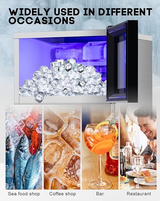 130LBS/24H Commercial Ice Maker Machine with 35LBS Capacity - Stainless Steel Undercounter/Freestanding Ice Cube Maker for Home Bar & Outdoor Use - Automatic Operation