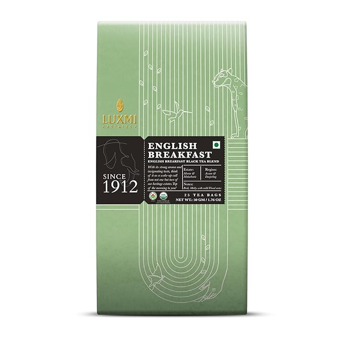 Luxmi Estates Tale of Two Estates Organic English Breakfast Tea (25 Tea Bags) Caffeinated Tea Bags For A Morning Boost and Natural Energy, With Certified Organic Darjeeling & Assam Black Tea