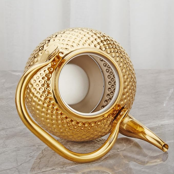 SANQIAHOME 2000ml teapot with Infuser stainless steel Water Boilers lifting handle Tea Maker Water Kettle for Induction/Gas gold