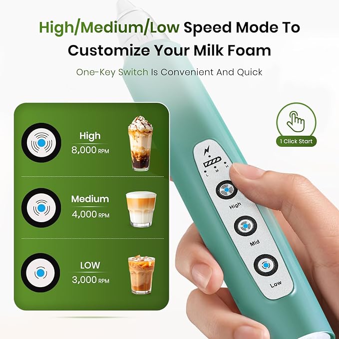Nahida Handheld Milk Frother Wand with Stand & 14oz Milk Frothing Pitcher Milk Coffee Cappuccino Latte Art - Green
