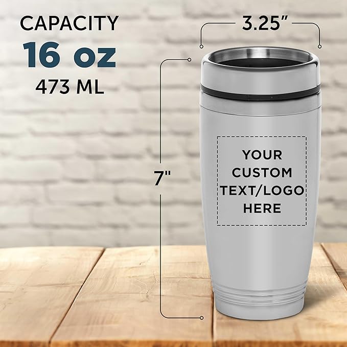 DISCOUNT PROMOS Custom Stainless Steel Tumblers 16 oz Set of 6/12/24 Personalized Bulk Pack Perfect for Coffee Soda Other Hot Cold Beverages - Silver