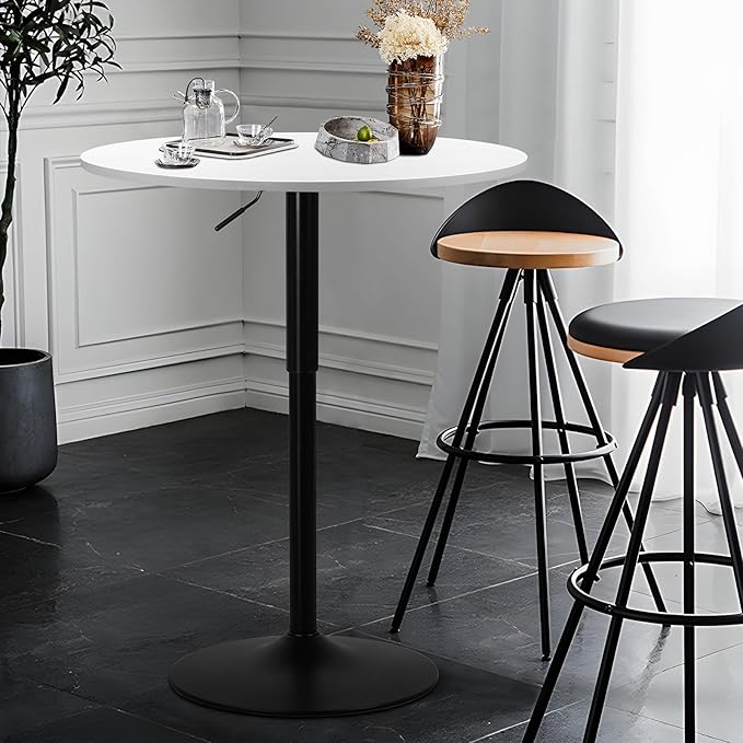 Athena Collection Bar Table Modern Round Cocktail Table Height Adjustable, Tall Bistro Pub Table with Sturdy Base, Suitable for Home, Kitchen, Pub, Restaurant, White