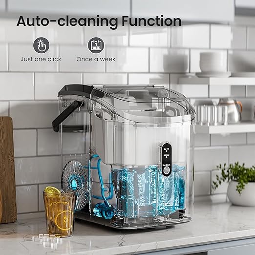 AGLUCKY Nugget Ice Makers Countertop,Portable Pebble Ice Maker Machine with Chewable Ice,One-Click Operation,Self-Cleaning for Home/Office(Black)