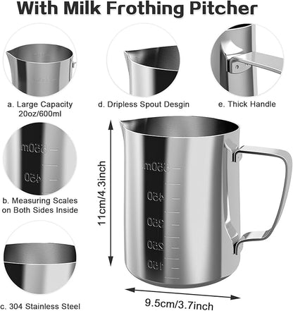 MAEXUS Milk Frother, Rechargeable frother wand, Milk Frother Handheld Foam Maker for Coffee, Cappuccino, Lattes, Matcha, Hot Chocolate, with Milk Frothing Pitcher(20 oz / 600 ml)