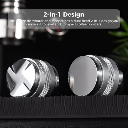 IKAPE Coffee Products, 58mm Coffee Distributor & Hand Tamper, Adjustable Depth Espresso Distributor Fits All 58mm Espresso Portafilter(Silver))