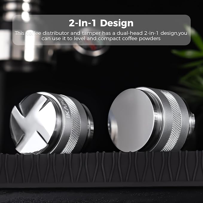 IKAPE Coffee Products, 53mm Coffee Distributor & Hand Tamper, Adjustable Depth Espresso Distributor Fits All 53mm Espresso Portafilter, Compatible with 54MM Breville Bottomless Portafilter (Silver)