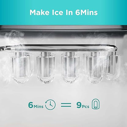 Silonn Ice Makers Countertop, 9 Cubes Ready in 6 Mins, 26lbs in 24Hrs, Self-Cleaning Ice Machine with Ice Scoop and Basket, 2 Sizes of Bullet Ice for Home Kitchen Office Bar Party, Green