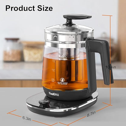 Glass Electric Kettle with Tea Infuser – 1.5L Stainless Steel, 1200W Rapid Boil, Temp & Programmable Control for Teas/Coffee – Black