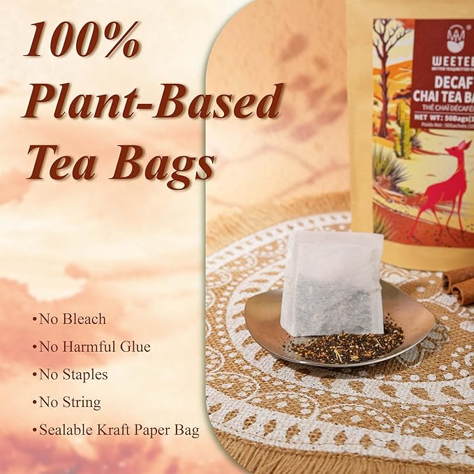 WT WEETEE Decaf Chai Tea Bags 50 Count, Blend CO2 Decaffeinated Black Tea with 6 Spices Chai, Rich & Cinnamon Aroma, Dairy & Flavoring Free