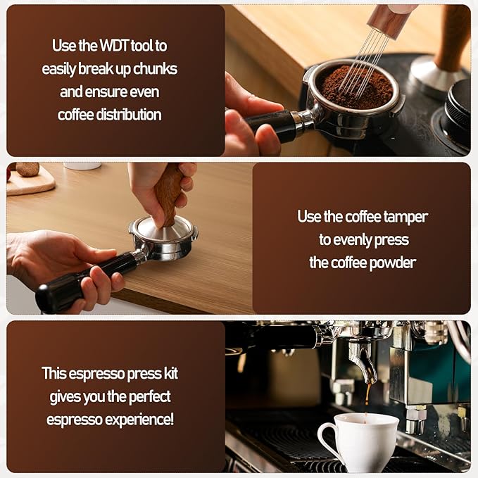53mm Espresso Tamper Kit, Hard Wood Espresso Tamper Tool & Powder Press Pad & 8-Needles Espresso Stirrers For 53 mm Portafilter
