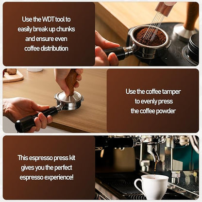 51mm Espresso Tamper Kit, Hard Wood Espresso Tamper Tool & Powder Press Pad & 8-Needles Espresso Stirrers For 51 mm Portafilter