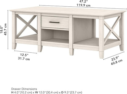 Bush Furniture Key West Coffee Table with Storage in Linen White Oak