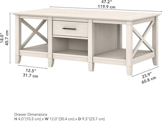 Bush Furniture Key West Coffee Table with Storage in Linen White Oak