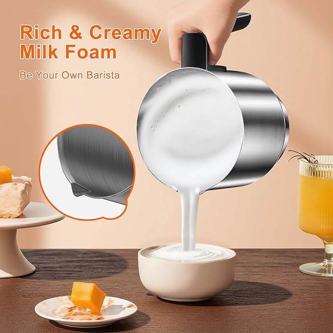 Milk Frother and Steamer, 6-in-1 Electric Milk Frother for Latte Art Coffee，Automatic Hot & Cold Foam Maker and Milk Warmer for Dairy & Plant-based Milk 16.9oz/500ml,Easy to Clean