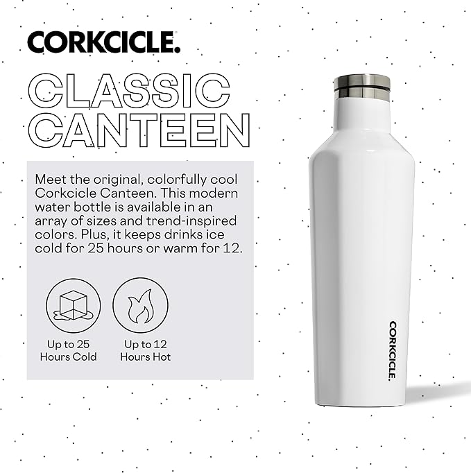 Corkcicle Classic Canteen Insulated Water Bottle - Stainless Steel Reusable Tumbler - Triple Insulated - Keeps Drinks Cold 25 Hours or Hot 12 Hours - Cupholder Friendly - Gloss White - 16 oz