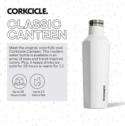 Corkcicle Classic Canteen Insulated Water Bottle - Stainless Steel Reusable Tumbler - Triple Insulated - Keeps Drinks Cold 25 Hours or Hot 12 Hours - Cupholder Friendly - Gloss White - 16 oz