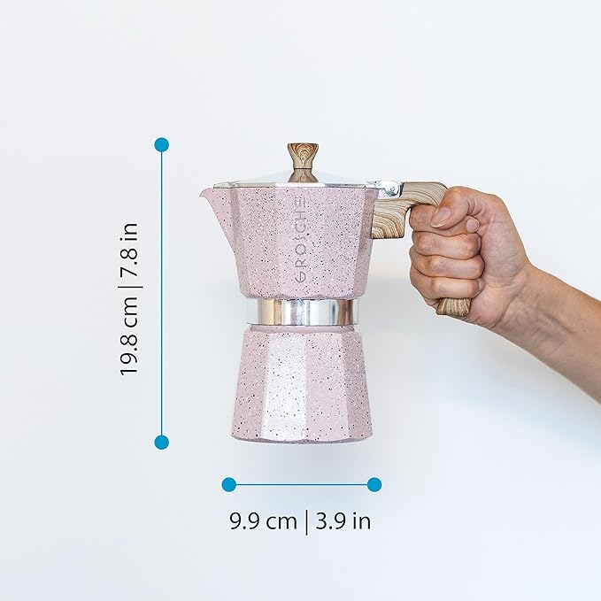GROSCHE Milano Moka pot, Stovetop Espresso maker, Greca Coffee Maker, Stovetop coffee maker and espresso maker percolator (Pink, 6 cup)