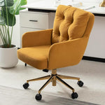 Load image into Gallery viewer, Flannel Office Chair, Comfy Home Office Desk Chairs with Lumbar Support, Modern Velvet Desk Chair Gold Legs Small Swivel Task Chair for Home Office, Bedroom, Study (Yellow, XL)