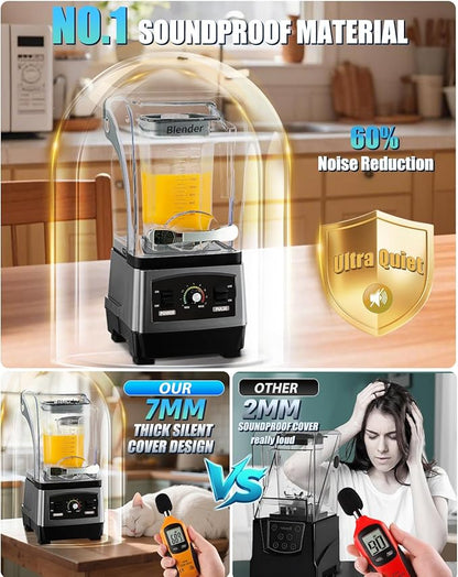 2025 Upgrade Commercial Blender | SGS German Super Motor 2500W| Dishwasher Safe | 6-Piece Japanese Blades, 3-Second Quick Ice Crushing | Quiet Blender for Juices and Smoothies, New
