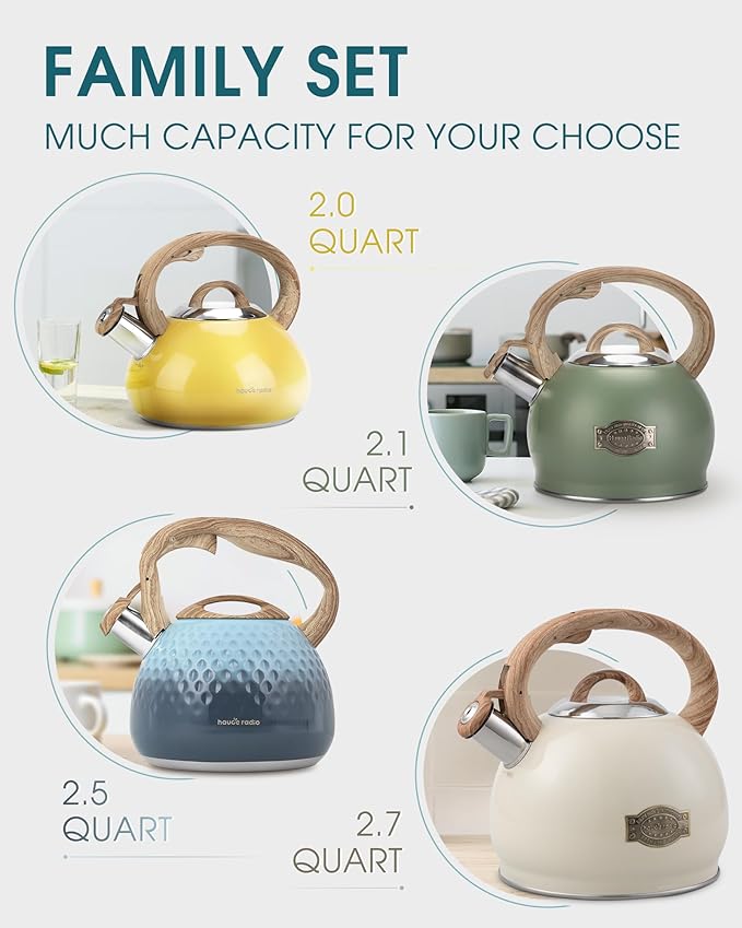 Tea Kettle, Whistling Stovetop Teapot Food Grade Stainless Steel Tea Kettles for Stove Top with Anti-hot Ergonomic Handle,Kettle Spout for Tea, Coffee or Milk, 2.1 Quart Tea Pots