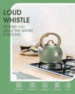 Load image into Gallery viewer, Tea Kettle Stovetop, 2.1 Quart Stove Top Whistling Tea Kettle, Teapot Kettles with Food Grade Stainless Steel and Wood Pattern Folding Handle, Suitable for All Heat Sources