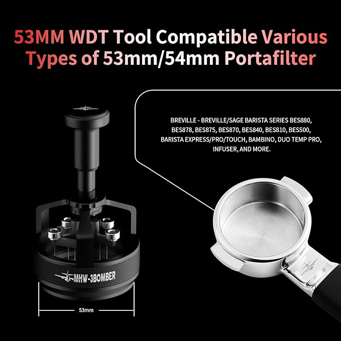 MHW-3BOMBER WDT Tool Espresso 54mm for Breville, Espresso Distribution Tool with Magnetic Base for Barista, Adjustable Depth Needle Distributor Tool, Coffee Stirrer Tools, YU Series Cyclone T5959-OS