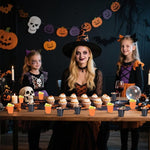 Load image into Gallery viewer, 100 Pack 2 oz Plastic Shot Glasses Disposable Shot Cups, Mini 2oz Party Cups for Halloween, Birthday, Wedding, Bachelorette Party, Baby Shower Supplies (Orange, Black)