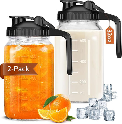 Breast Milk Pitcher, 32 OZ Mason Jar Pitcher with Lid Double Leak Proof,1 Quart Breastmilk Storage Containers for Fridge, Glass Jug for Sun Tea, Juice, Cold Brew Coffee